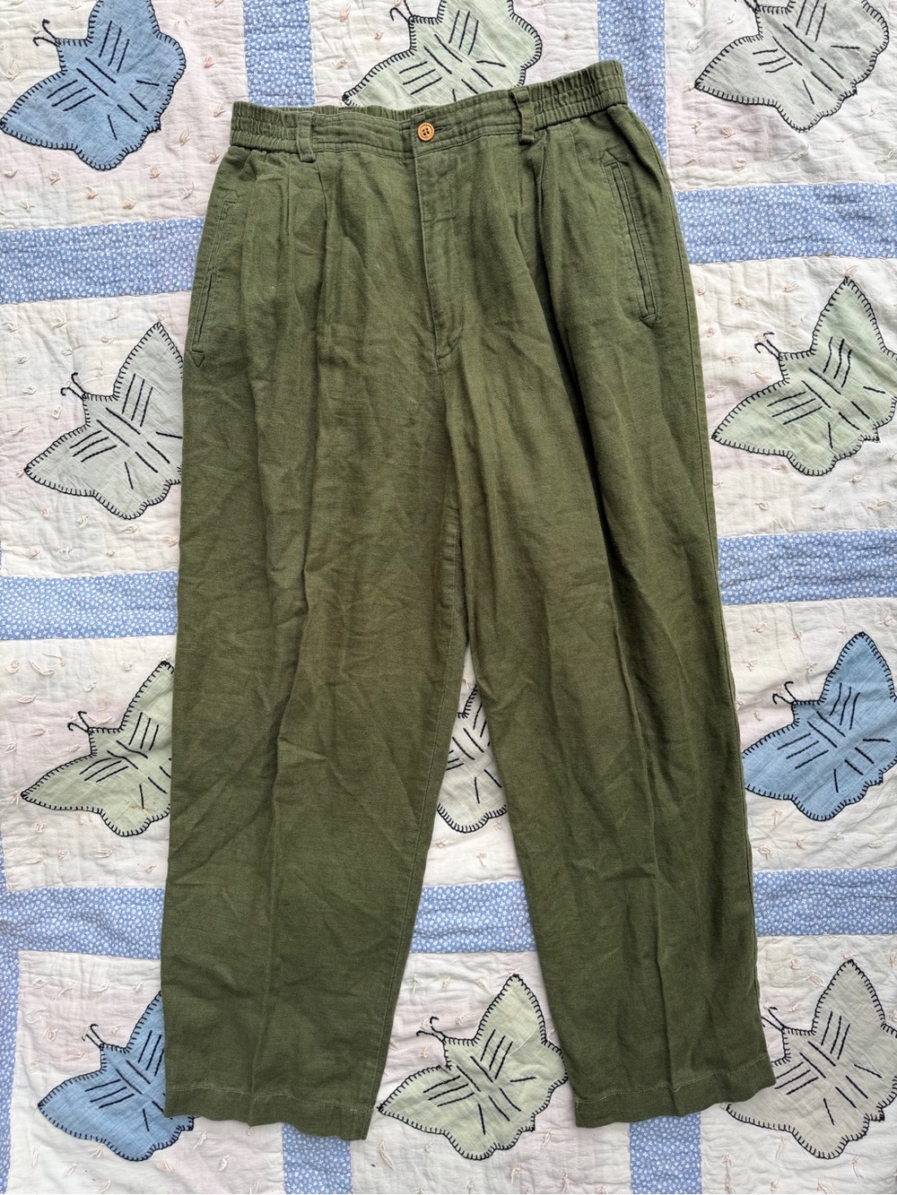 Liz Claiborne Linen Green Pleated Casual Pants #naturalfibers #summerlinen